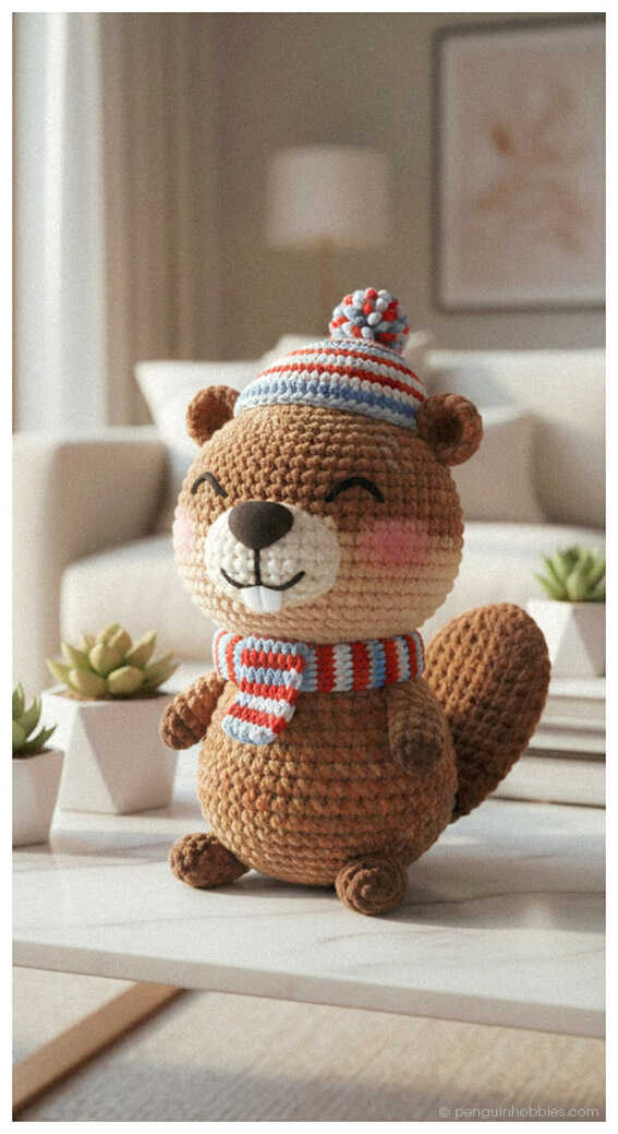 DIY Crochet Gift Idea: Colorful beaver variant, a playful twist on traditional woodland toys.