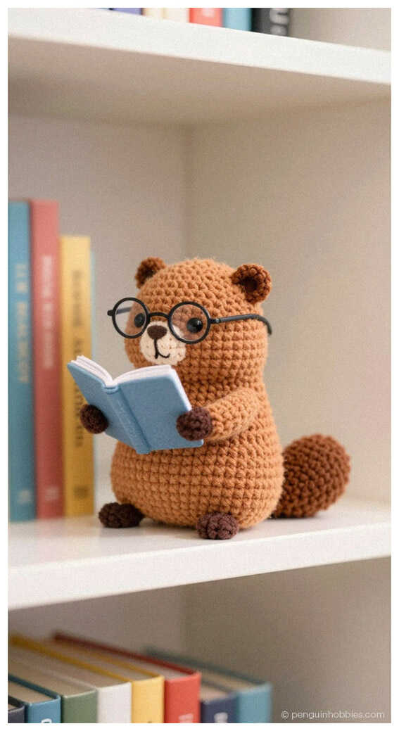 Handmade nursery decor: Dreamy beaver amigurumi with soft textures for a sensory play experience.