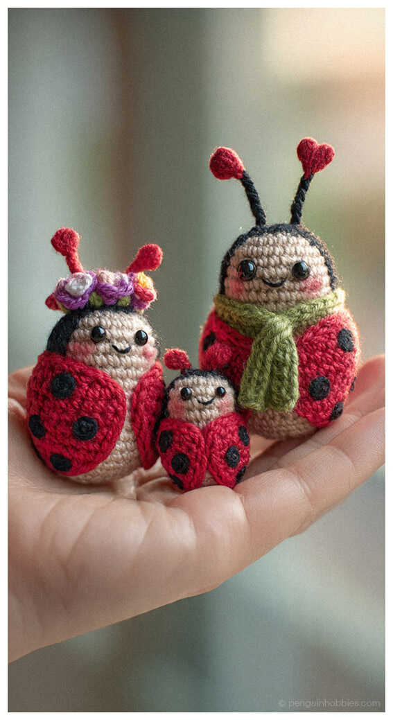 A professional conceptual preview highlighting the artistic value of amigurumi ladybug designs. This high-quality visualization is shared to provide fresh perspective for hobbyists. It serves as a stylistic reference for creative yarn crafts.