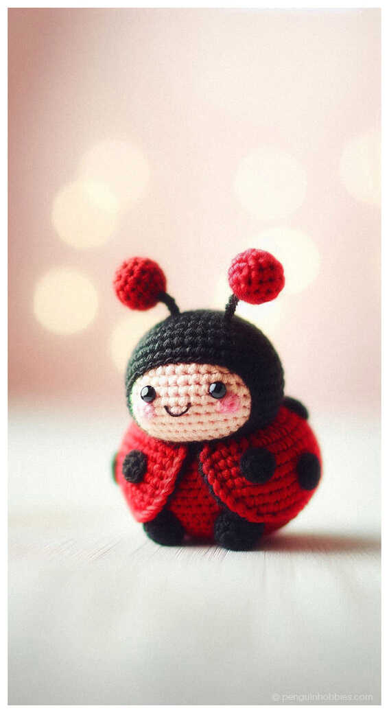 An inspirational preview of a cute ladybug character with friendly facial features and vibrant colors. This visualization is intended to spark ideas for character-based amigurumi projects. This concept is part of our artistic design collection.