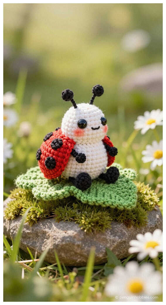 This image serves as an AI-generated visual concept to demonstrate the potential of red and black yarn crafts. While this is a digital preview for inspiration, it captures the charming essence of a ladybug plushie. It is shared here to offer a creative perspective on modern amigurumi designs.