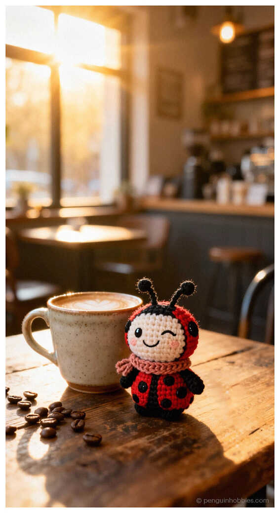 An inspirational preview of a nature-themed nursery accessory in the form of a ladybug amigurumi. This visualization is intended to serve as a stylistic guide for seasonal home decor. This concept is shared to spark your creative imagination.