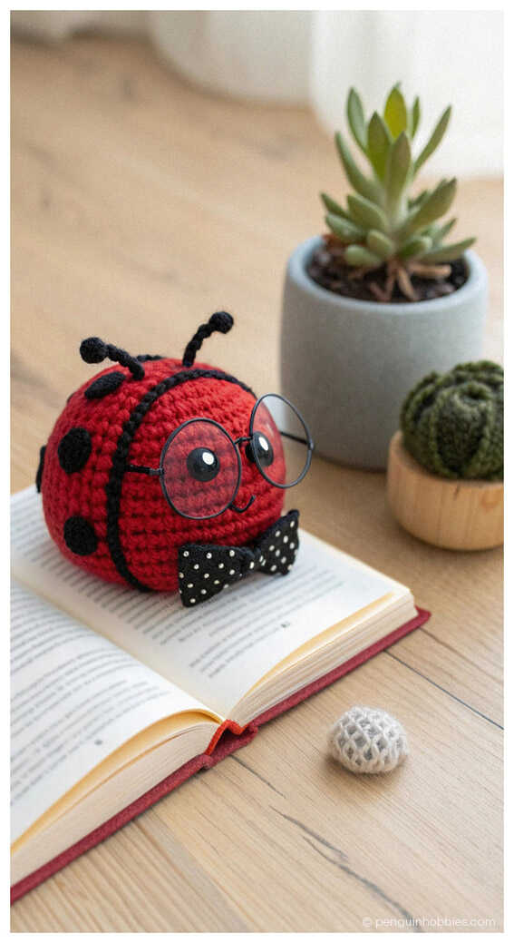 A stylistic reference for a quick-to-visualize ladybug amigurumi, perfect for a short creative session. This concept highlights the balance between simple shapes and aesthetic appeal. We share this visualization among our favorite quick-craft ideas.