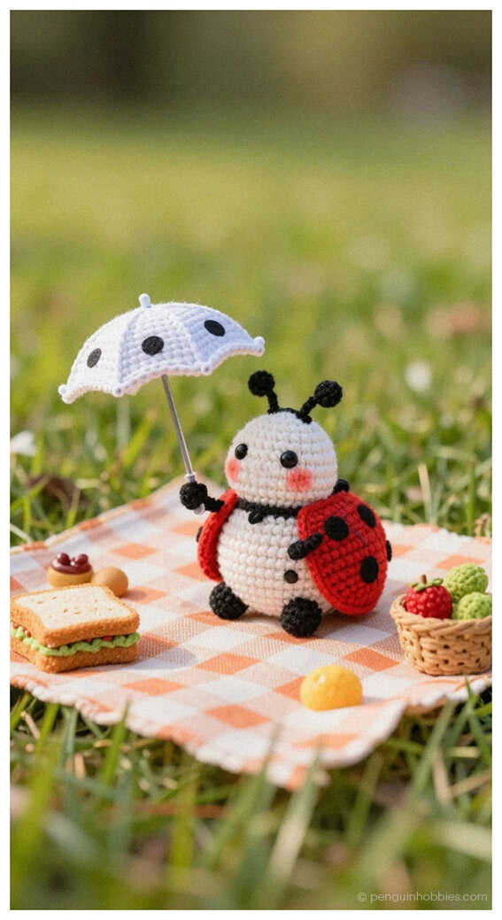 This high-quality visualization highlights the soft textures and vibrant spots of an amigurumi ladybug. It is presented as a professional design concept to encourage new hobby ideas. This preview is part of our aesthetic collection for handmade toy enthusiasts.