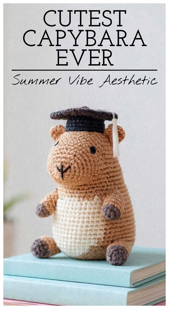 Cute capybara amigurumi crochet toy with a minimal aesthetic, a soft handmade plush design perfect for nursery decor or cozy home styling
