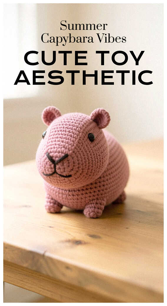 Cute capybara amigurumi crochet toy with a soft pastel look, a charming handmade plush design perfect for nursery decor or cozy home styling